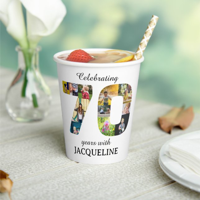 70th Birthday Photo Template Invitation Paper Cups (Insitu)