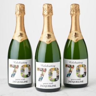 70th Birthday Photo Template White Sparkling Wine Label