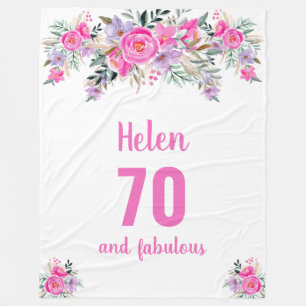 70th birthday pink floral fleece blanket