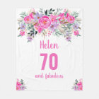 70th birthday pink floral fleece blanket