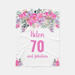 70th birthday pink floral  fleece blanket
