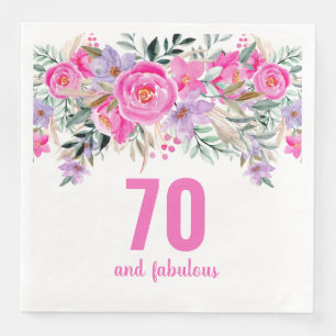 70th birthday pink floral party napkins