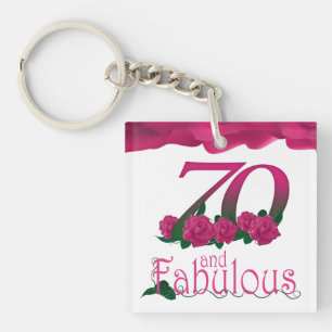 70th Birthday pink flower rose floral keychain
