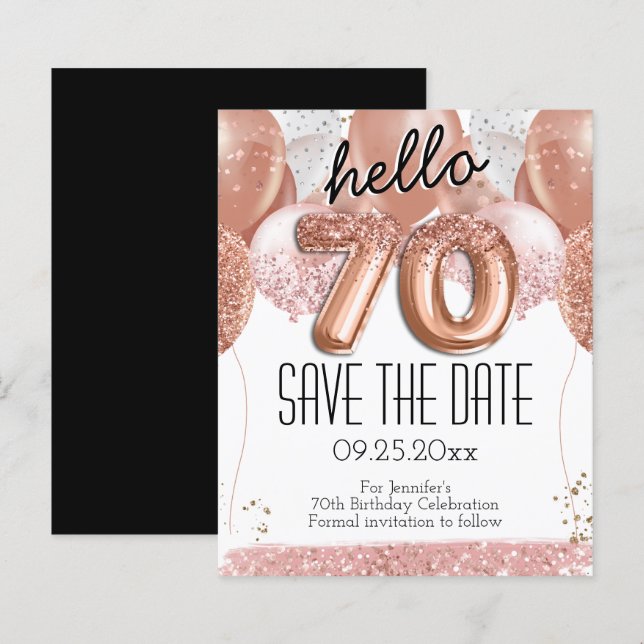 70th Birthday Pink Glitter Save the Date (Front/Back)