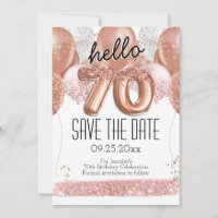 70th Birthday Pink Glitter Save the Date