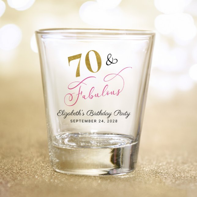 70th Birthday Pink Gold Party Favour Shot Glass (Creator Uploaded)