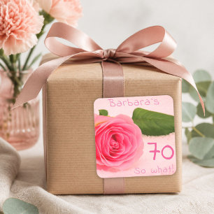 70th Birthday Pink Rose Custom Name Motivational Square Sticker