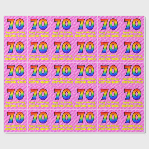 70th Birthday: Pink Stripes & Hearts, Rainbow # 70 Wrapping Paper