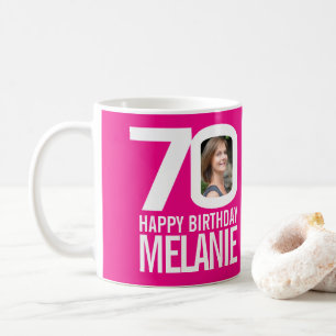 70th birthday pink white custom photo name coffee mug