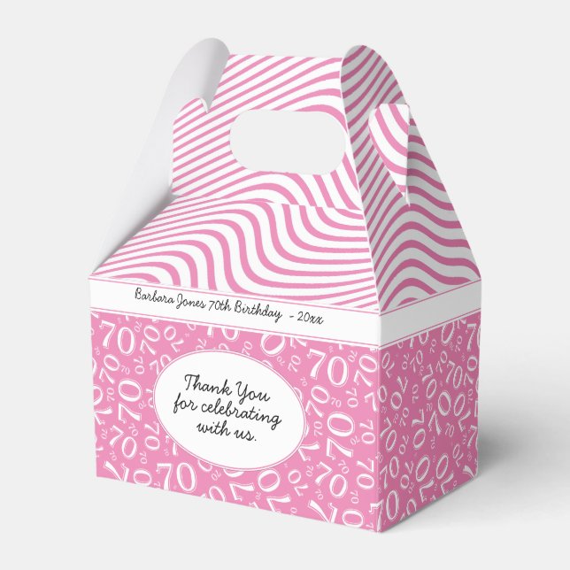 70th Birthday Pink/White Number Pattern Favour Box (Front Side)