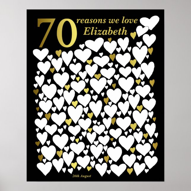 70th Birthday Poster - 70 Reasons We Love You Gift (Front)