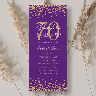 70th Birthday Program Gold Purple Confetti Invitation