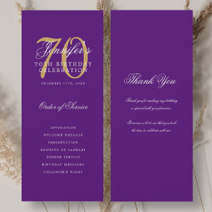 70th Birthday Program Gold Purple Thank You Invitation