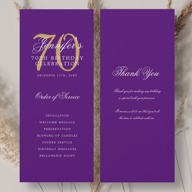 70th Birthday Program Gold Purple Thank You Invitation (70th Birthday Program Gold Purple Thank You)