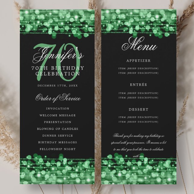 70th Birthday Program Green Menu+Thank You Invitation (70th Birthday Program Green Menu+Thank You)