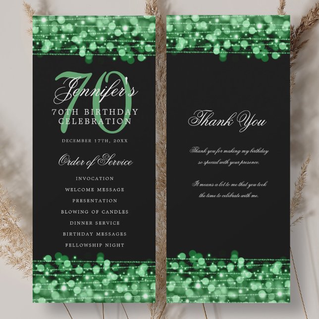 70th Birthday Program Green w/ Thank You Invitation (70th Birthday Program Green w/ Thank You)