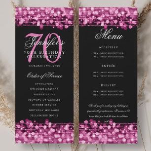 70th Birthday Program Hot Pink Menu+Thank You Invitation