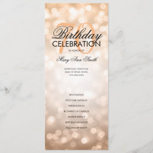 70th Birthday Program Lights Copper Menu