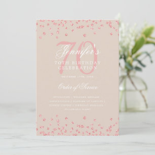 70th Birthday Program Menu Rose Gold Champagne  Invitation