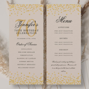 70th Birthday Program Menu Thank U Gold Champagne Invitation