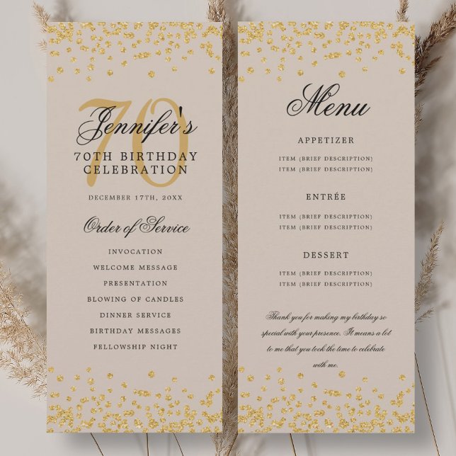 70th Birthday Program Menu Thank U Gold Champagne Invitation (70th Birthday Program Menu Thank U Gold Champagne)