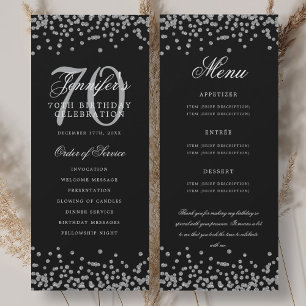 70th Birthday Program Menu Thank U Silver Black Invitation