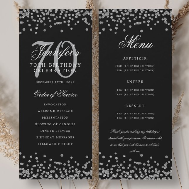 70th Birthday Program Menu Thank U Silver Black Invitation (70th Birthday Program Menu Thank U Silver Black)