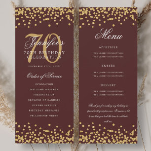70th Birthday Program Menu Thank You Gold Burgundy Invitation