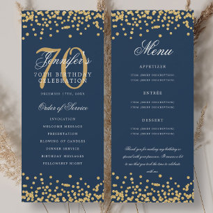 70th Birthday Program Menu Thank You Gold Navy  Invitation