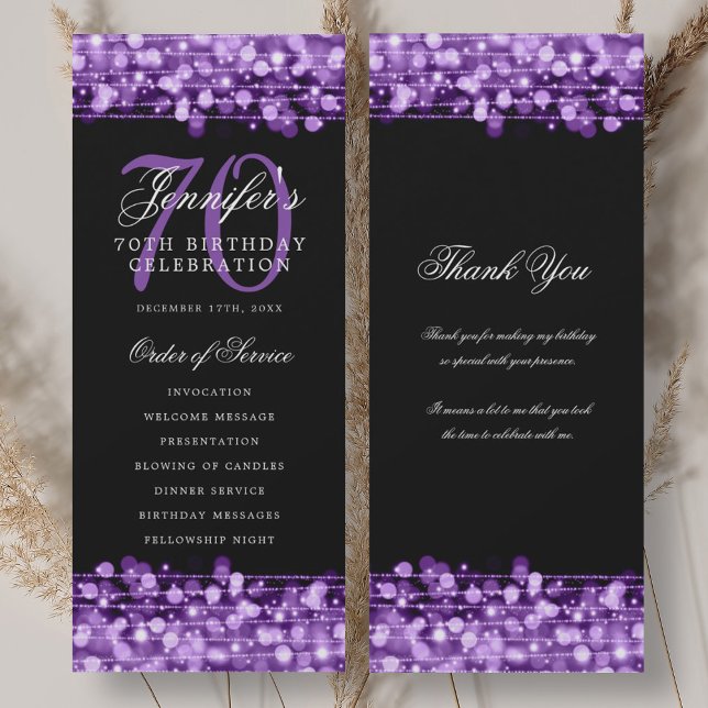 70th Birthday Program Purple w/ Thank You Invitation (70th Birthday Program Purple w/ Thank You)