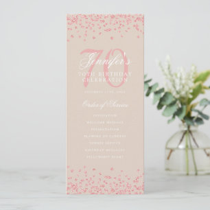 70th Birthday Program Rose Gold Confetti Champagne Invitation