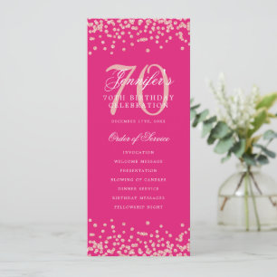 70th Birthday Program Rose Gold Confetti Hot Pink Invitation