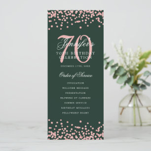 70th Birthday Program Rose Gold Menu Green  Invitation