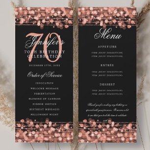 70th Birthday Program Rose Gold Menu+Thank You Invitation