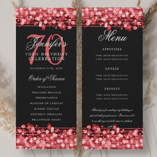 70th Birthday Program Ruby Red Menu+Thank You Invitation