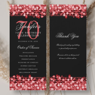 70th Birthday Program Ruby Red w/ Thank You Invitation