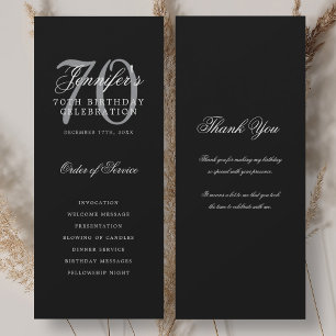 70th Birthday Program Silver Black Thank You Invitation