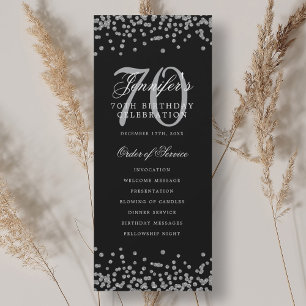 70th Birthday Program Silver Confetti Black  Invitation