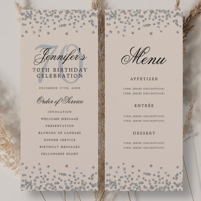 70th Birthday Program Silver Menu Champagne  Invitation (70th Birthday Program Silver Menu Champagne )