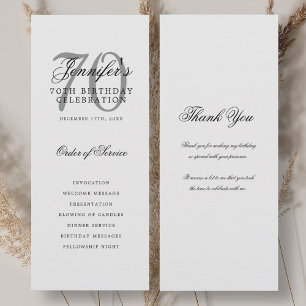 70th Birthday Program Silver Thank You Invitation