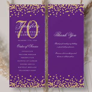 70th Birthday Program Thank You Gold Purple  Invitation