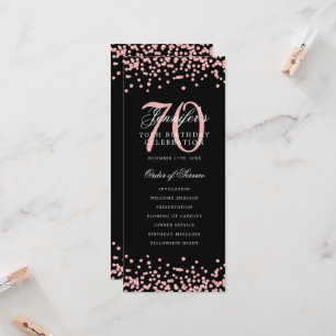 70th Birthday Program Thank You Rose Gold Black Invitation