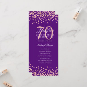 70th Birthday Program Thank You Rose Gold Purple Invitation