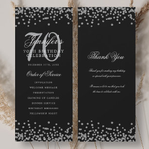 70th Birthday Program Thank You Silver Black  Invitation