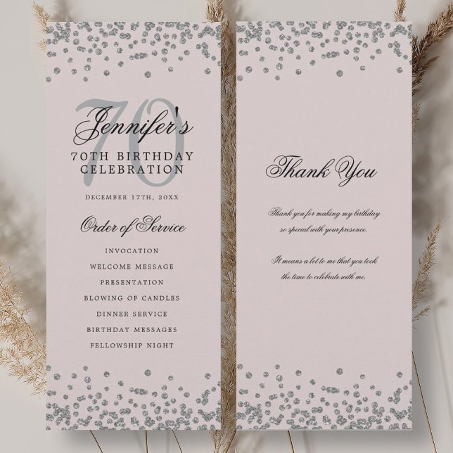 70th Birthday Program Thank You Silver Blush Pink  Invitation (70th Birthday Program Thank You Silver Blush Pink )