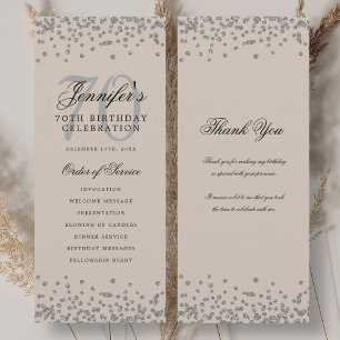 70th Birthday Program Thank You Silver Champagne  Invitation
