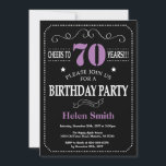 70th Birthday Purple and Black Chalkboard Invitation<br><div class="desc">70th Birthday Invitation Purple and Black Typography. Chalkboard. Black and White Background. Adult Birthday. Male Men or Women Birthday. Kids Boy or Girl Lady Teen Teenage Bday Invite. 13th 15th 16th 18th 20th 21st 30th 40th 50th 60th 70th 80th 90th 100th. Any Age. For further customisation, please click the "Customise...</div>