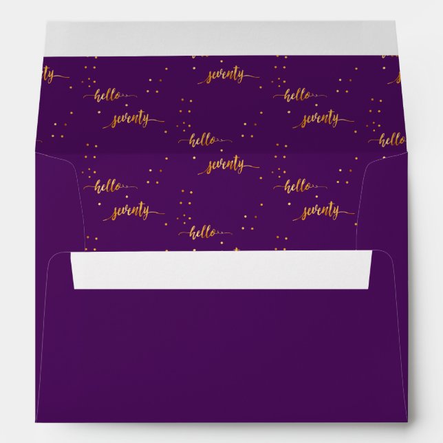 70th birthday purple gold hello 70 typography envelope (Back (Bottom))