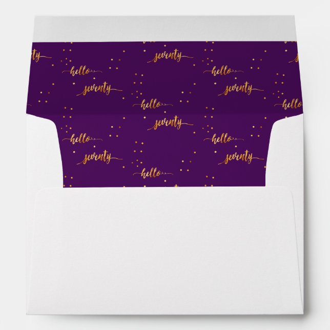 70th birthday purple gold hello 70 typography envelope (Back (Bottom))
