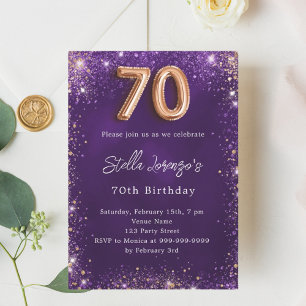 70th Birthday purple rose gold Invitation